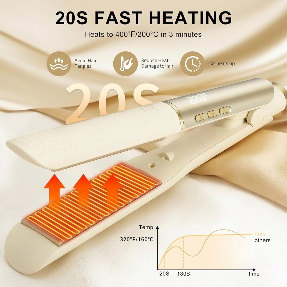 New Flat Iron Hair Straightener 20s Heat-Up 4 Temps LED Ionic White Gold - Picture 7 of 14